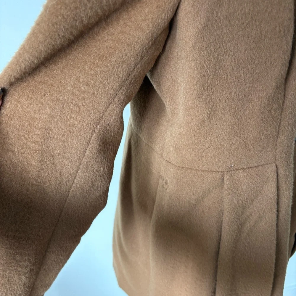 Peruvian Connection Swampscott Baby Alpaca Camel Brown Box Pleated Coat Size 12